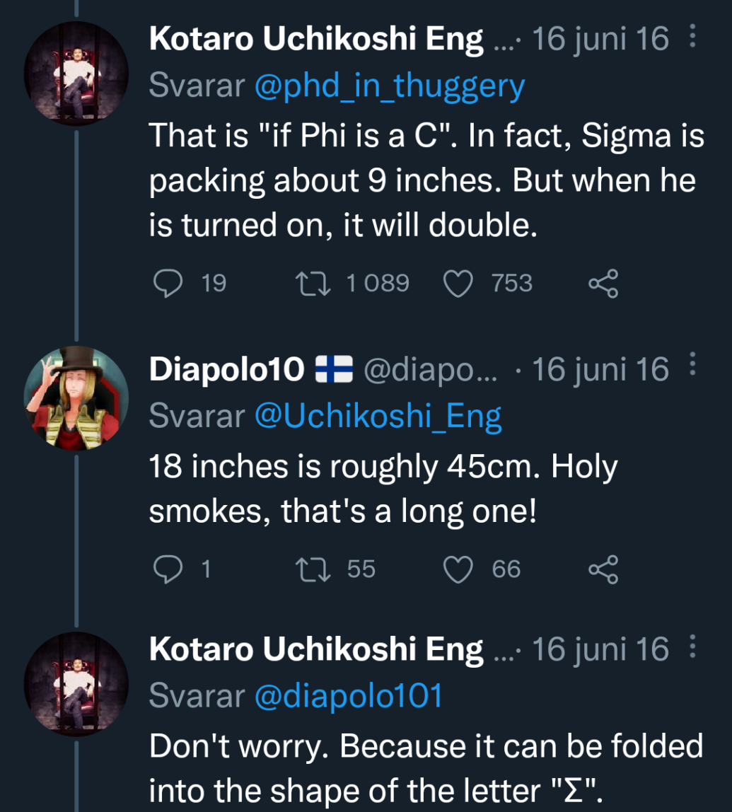 the creator of zero escape confirming that sigma's dick is 9 inches and doubles when he is turned on, and can be folded into the shape of the greek letter sigma